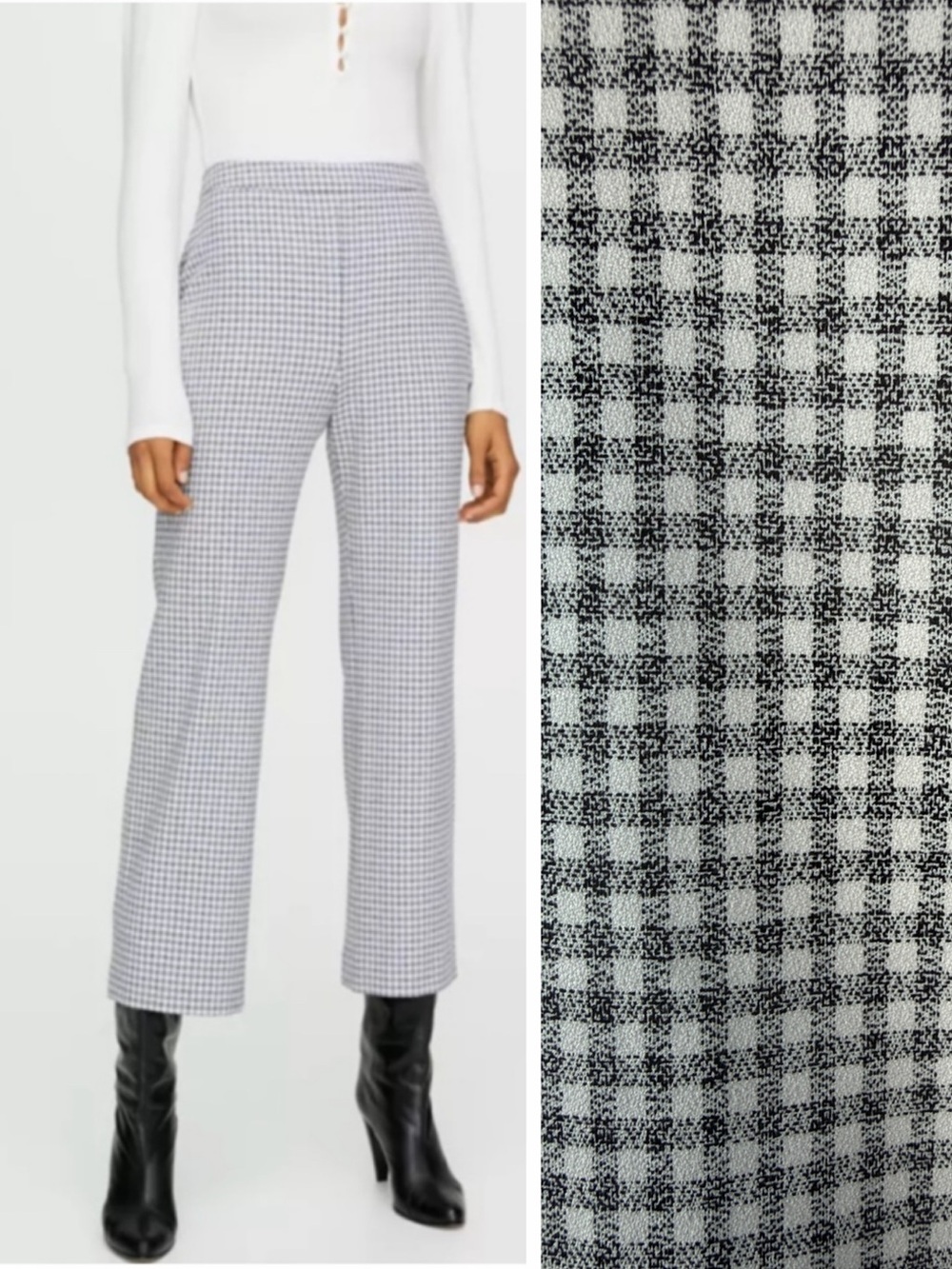 Wilfred by Aritzia Gingham Black White Kick Flare Cropped Pants Size 0 Classic